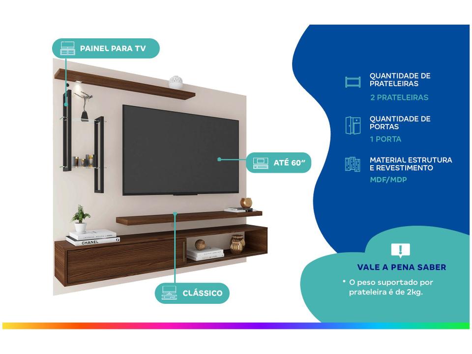 Painel para TV Até 60” DJ Móveis New Greco 2 Prateleira - 1