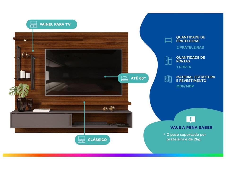 Painel para TV até 60” DJ Móveis New Greco 2 Prateleira - 3