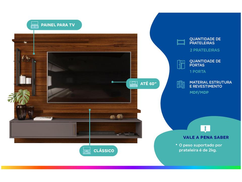 Painel para TV até 60” DJ Móveis New Greco 2 Prateleiras - 1