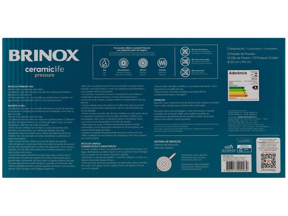 Panela de Pressão Brinox 4,2L Fechamento Externo Verde Ceramic Life Pressure - 9
