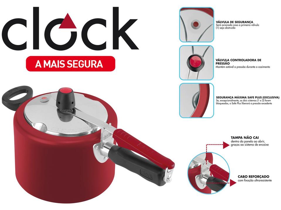 Panela de Pressão Clock Original Vermelha 4,5L - com Fechamento Interno - 9