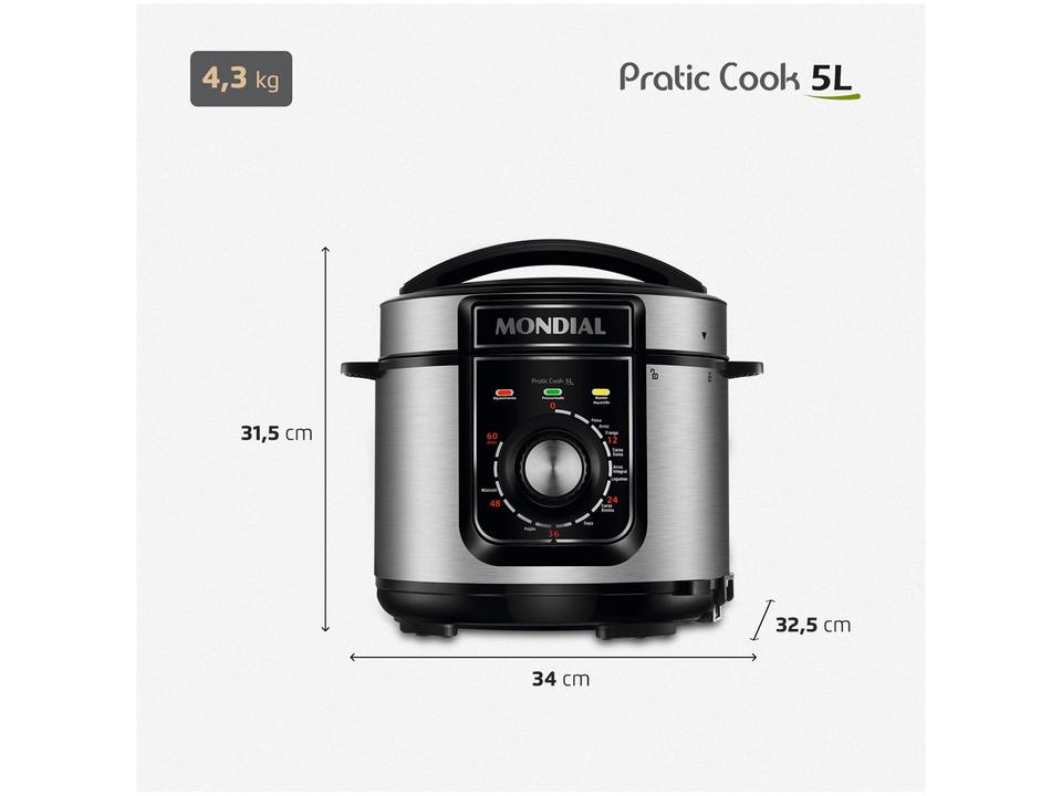 Panela de Pressão Elétrica 5L Mondial Pratic Cook PE-48-5L-I - 9