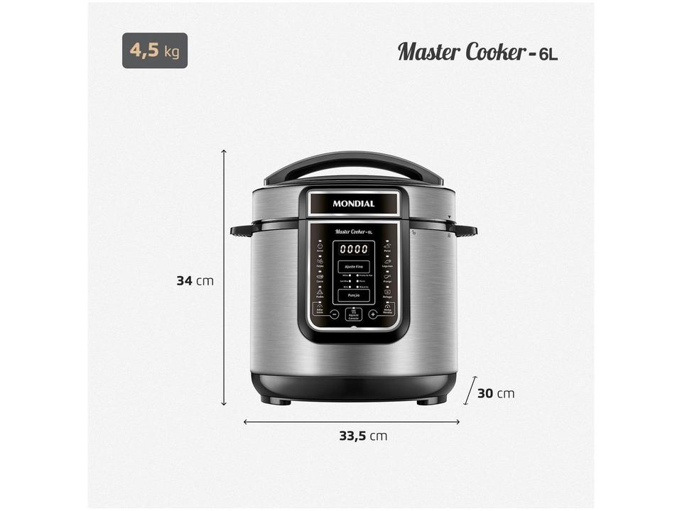 Panela de Pressão Elétrica 6L Mondial Digital Master Cooker PE-60-6L-I - 10
