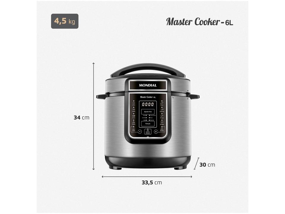 Panela de Pressão Elétrica 6L Mondial Digital Master Cooker PE-60-6L-I - 8