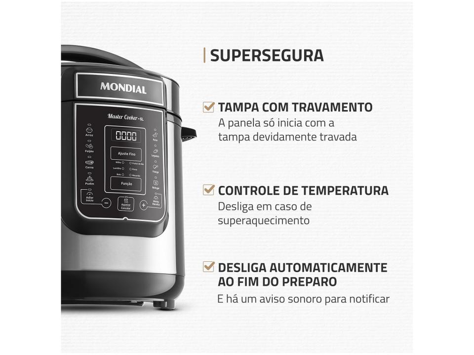 Panela de Pressão Elétrica 6L Mondial Digital Master Cooker PE-60-6L-I - 3