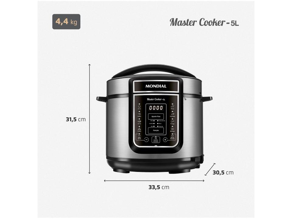 Panela de Pressão Elétrica Digital Mondial 5L 900W Digital Master Cooker PE-38 - 9