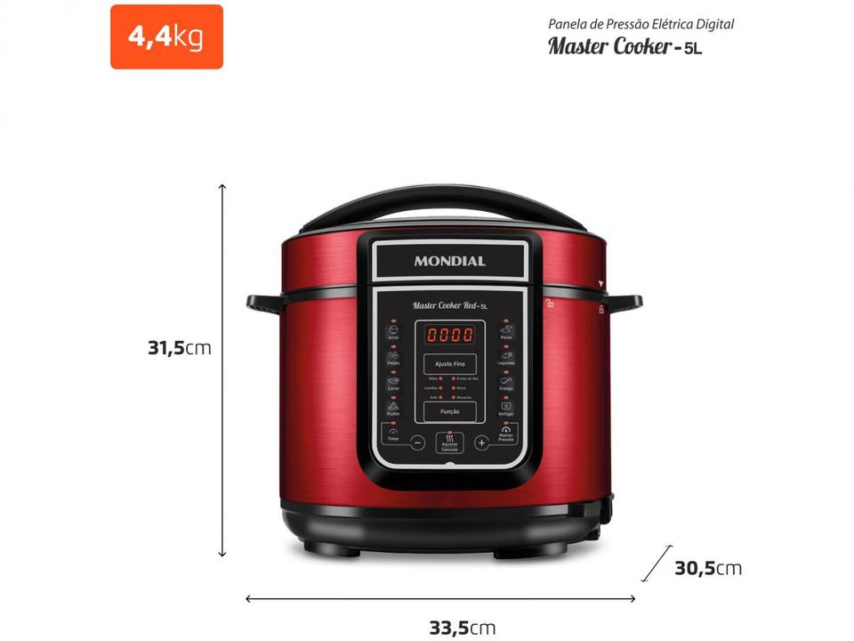 Panela de Pressão Elétrica Digital Mondial - Master Cooker Red PE-39 900W 5L Timer - 7
