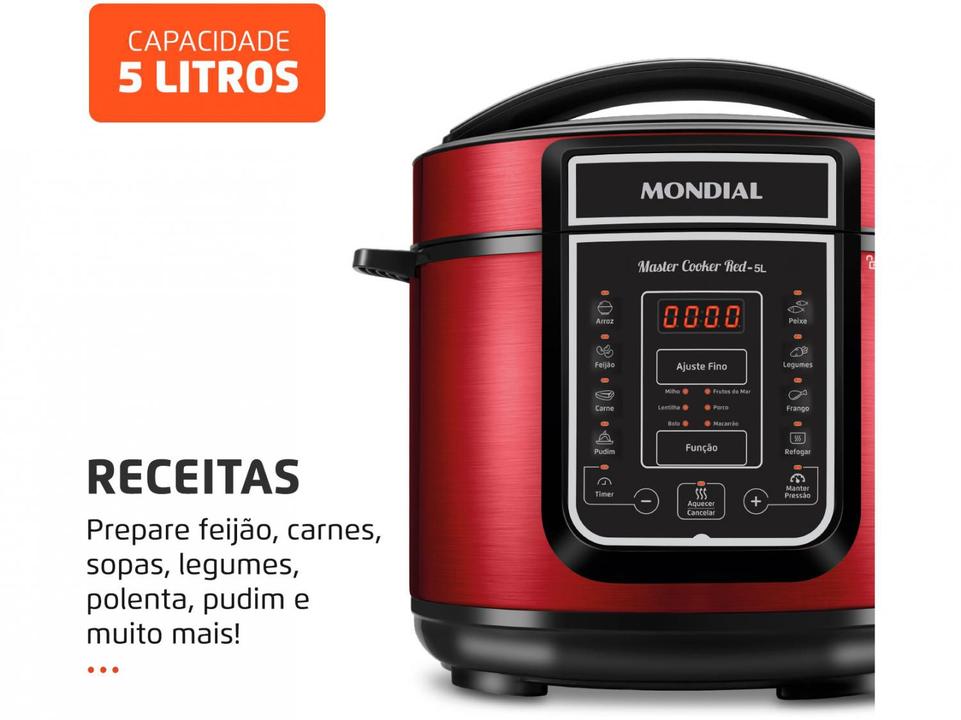 Panela de Pressão Elétrica Digital Mondial - Master Cooker Red PE-39 900W 5L Timer - 1