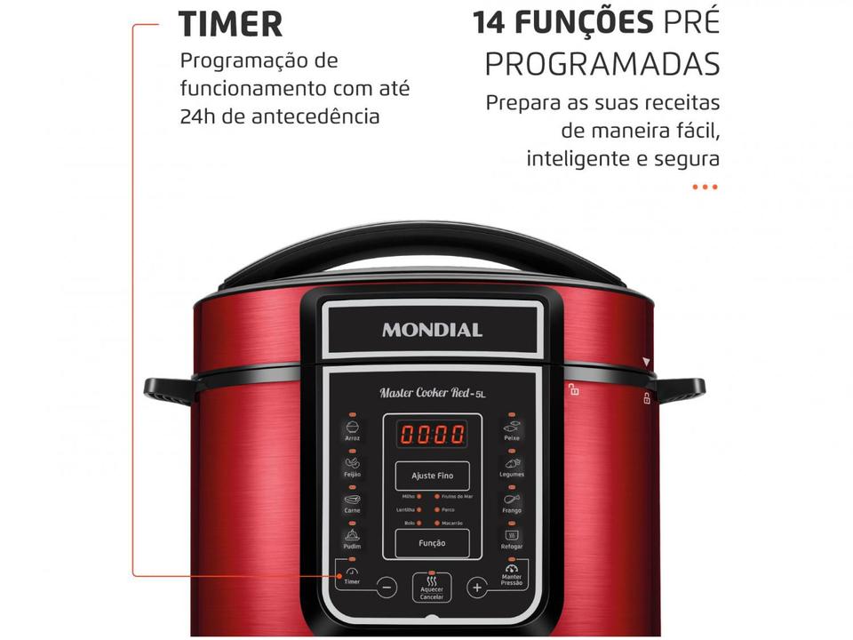 Panela de Pressão Elétrica Digital Mondial - Master Cooker Red PE-39 900W 5L Timer - 2