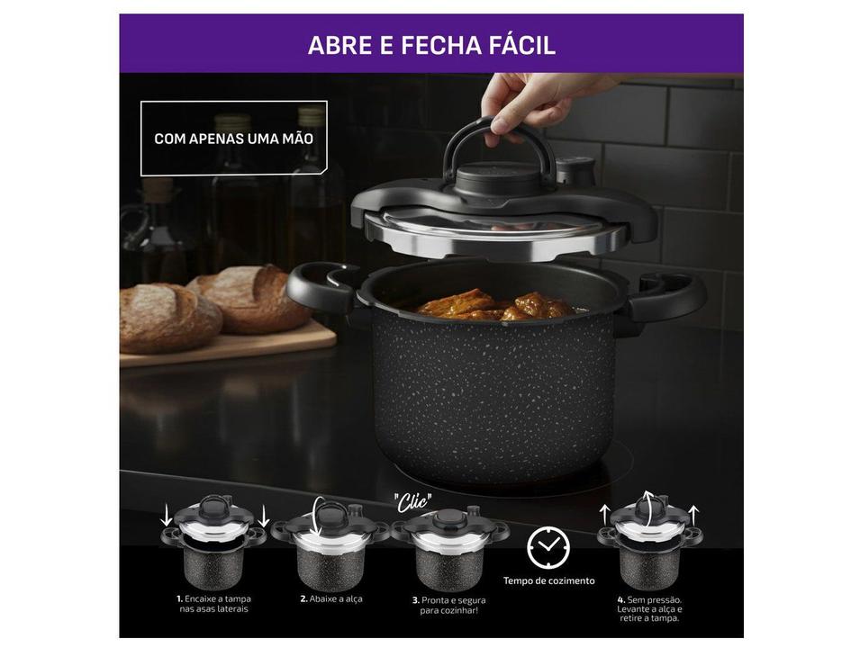 Panela de Pressão Rochedo 4,5L Antiaderente Preto e Cinza Stone Pro Clipso - 2