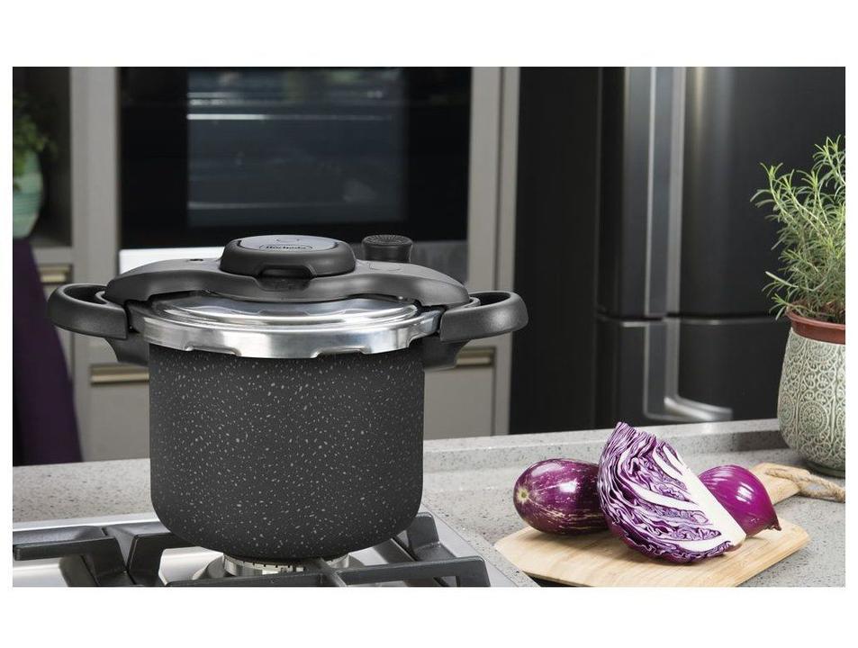 Panela de Pressão Rochedo 4,5L Antiaderente Preto e Cinza Stone Pro Clipso - 7