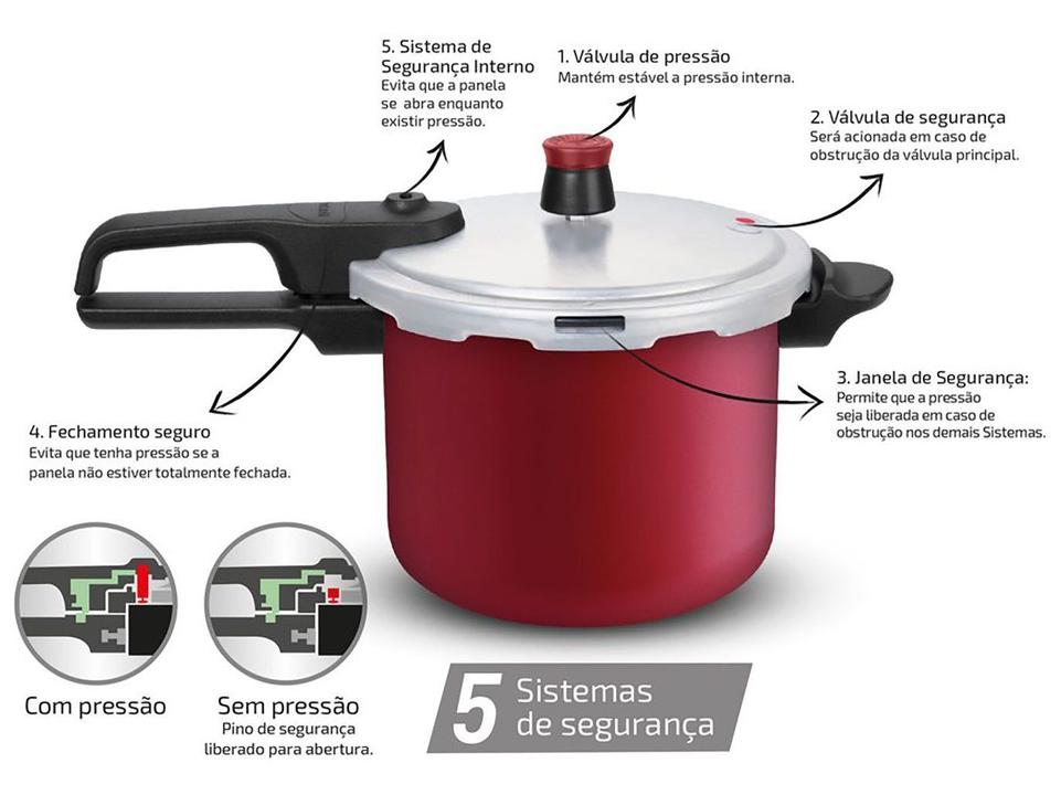 Panela de Pressão Rochedo 4,5L Vermelho Segura - 23