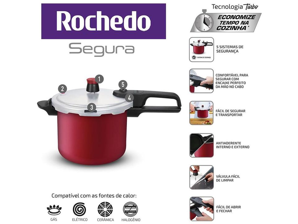 Panela de Pressão Rochedo 4,5L Vermelho - 21