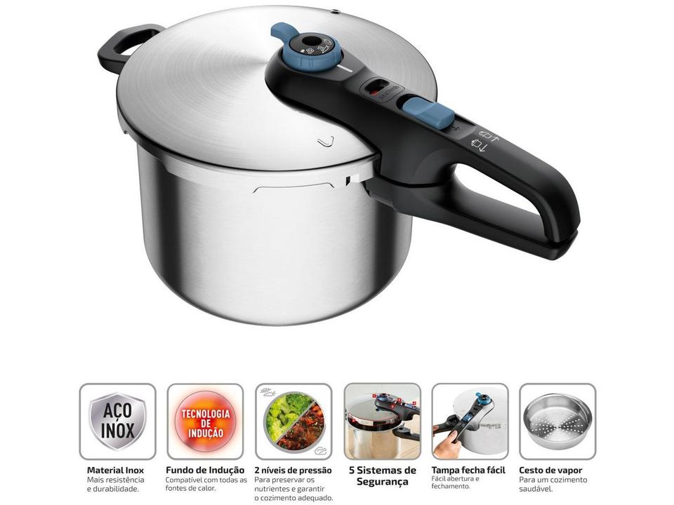 Panela de Pressão Rochedo Inox 6L Fechamento Externo Secure Trendy - 13