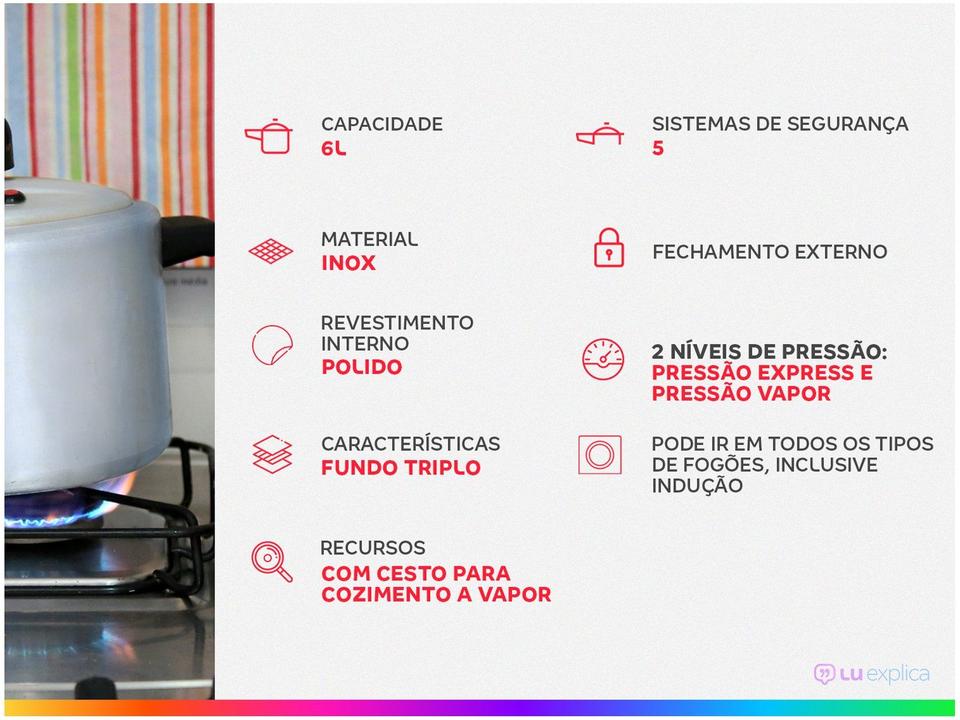 Panela de Pressão Rochedo Inox 6L Fechamento Externo Secure Trendy - 1