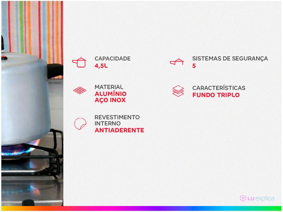 Panela de Pressão Tramontina Aço Inox Fundo Triplo 4,5L com 5 Dispositivos de Segurança Solar 62513223 - 1