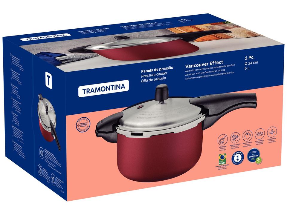 Panela de Pressão Tramontina Alumínio Antiaderente 6L Fechamento Externo Vermelho Vancouver Effect - 4