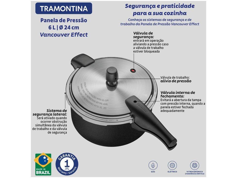 Panela de Pressão Tramontina Antiaderente 6L Preto e Prata Vancouver Effect - 12