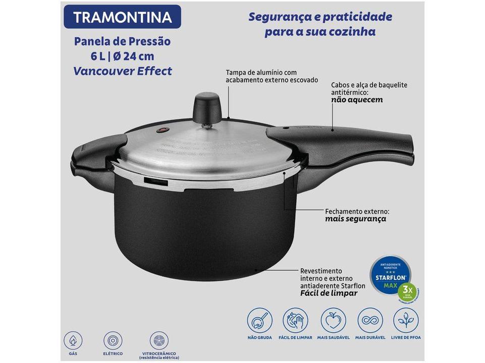 Panela de Pressão Tramontina Antiaderente 6L Preto e Prata Vancouver Effect - 11