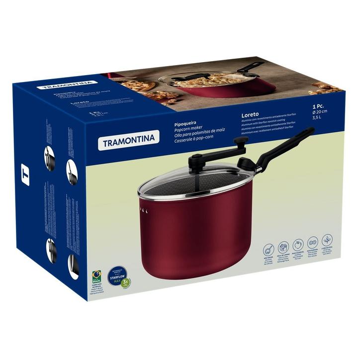 Panela Pipoqueira Grafite Tramontina Antiaderente de Alumínio com Tampa de Vidro 3,5L 20cm Loreto - 4