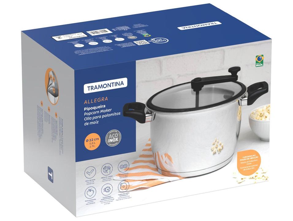 Panela Pipoqueira Tramontina Inox com Tampa de Vidro 5,6L 22cm Allegra - 6