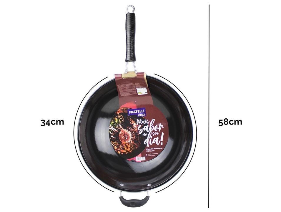Panela Wok Antiaderente Fratelli Inox Profissional Preta 34cm - 4