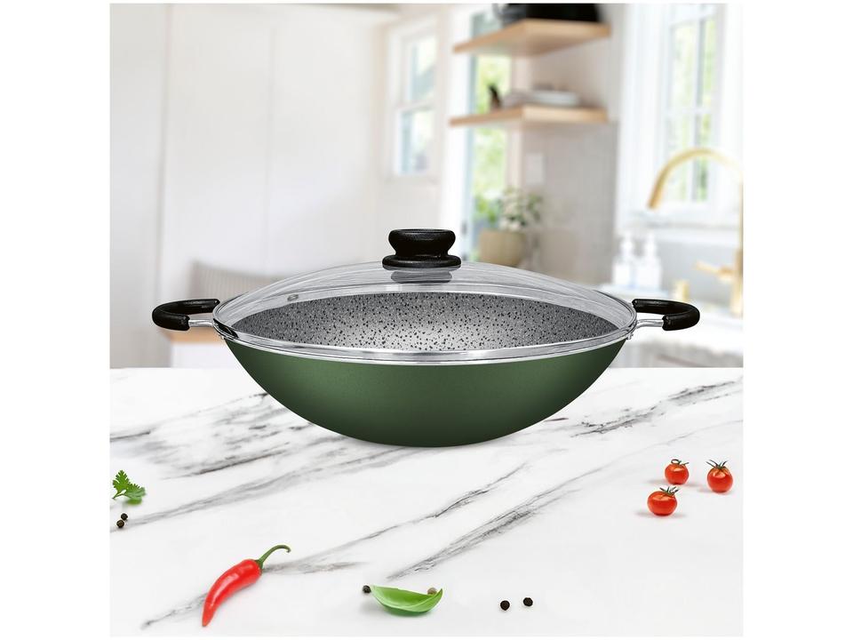 Panela Wok Antiaderente Panelux de Alumínio Maximum Stone Verde 32cm - 4