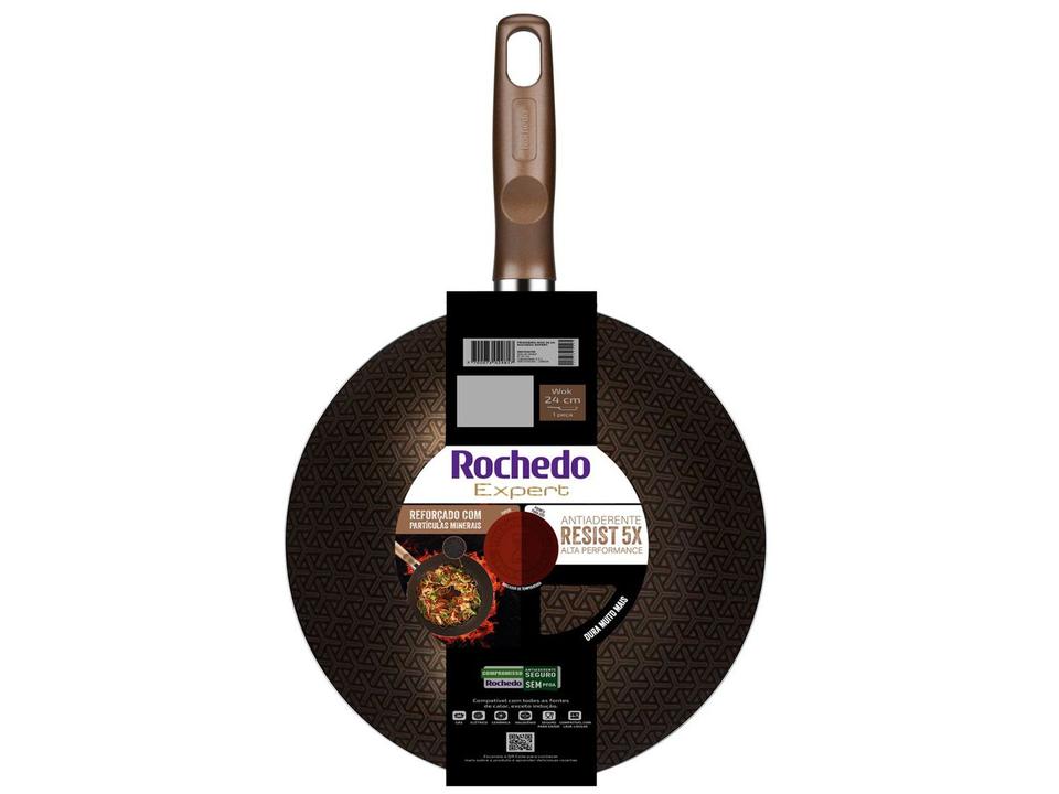 Panela Wok Antiaderente Rochedo de Alumínio Expert Chocolate 24cm - 14