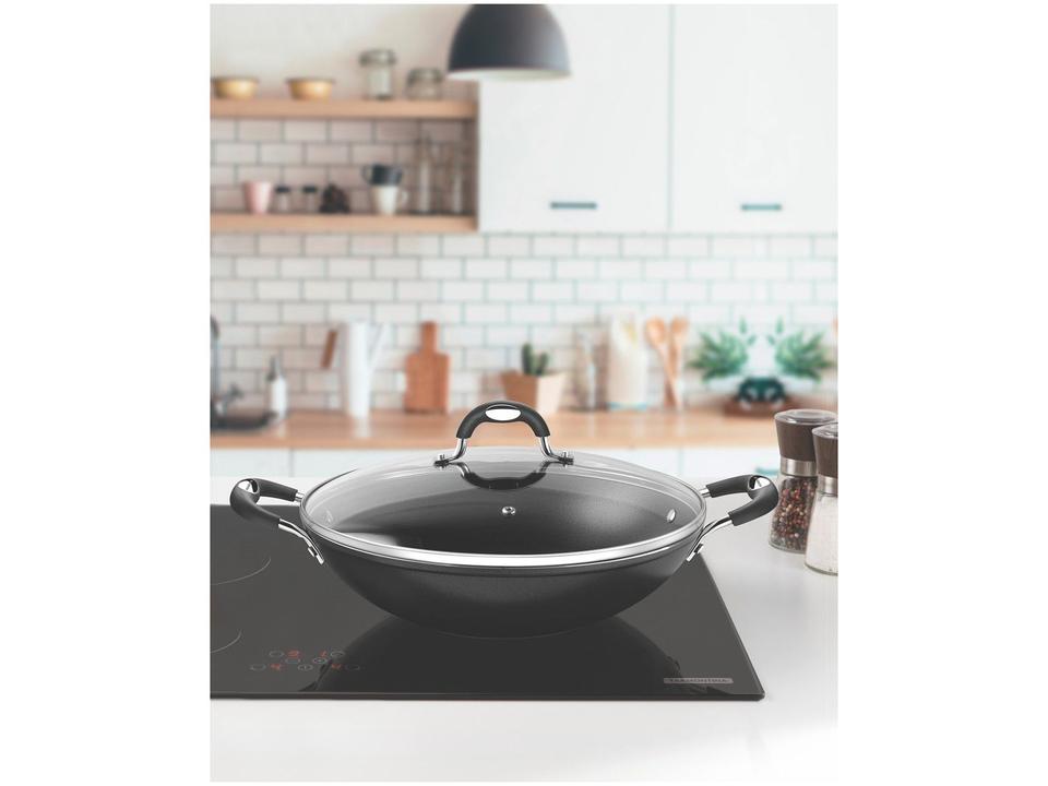 Panela Wok Antiaderente Tramontina de Alumínio com Tampa Mônaco Preta 32cm - 1