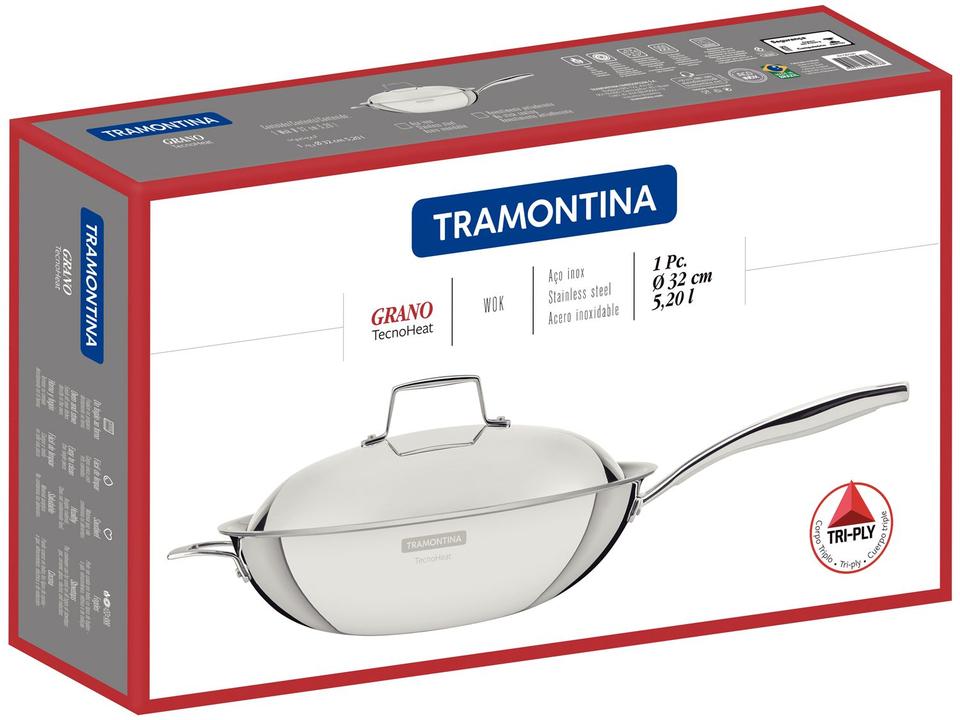 Panela Wok Antiaderente Tramontina Inox Grano 32cm - 4