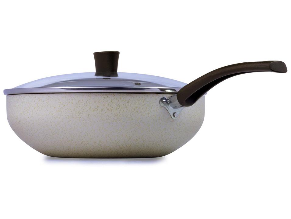 Panela Wok Multiflon com Tampa de Alumínio Antiaderente Ekó Bege 28cm - 2