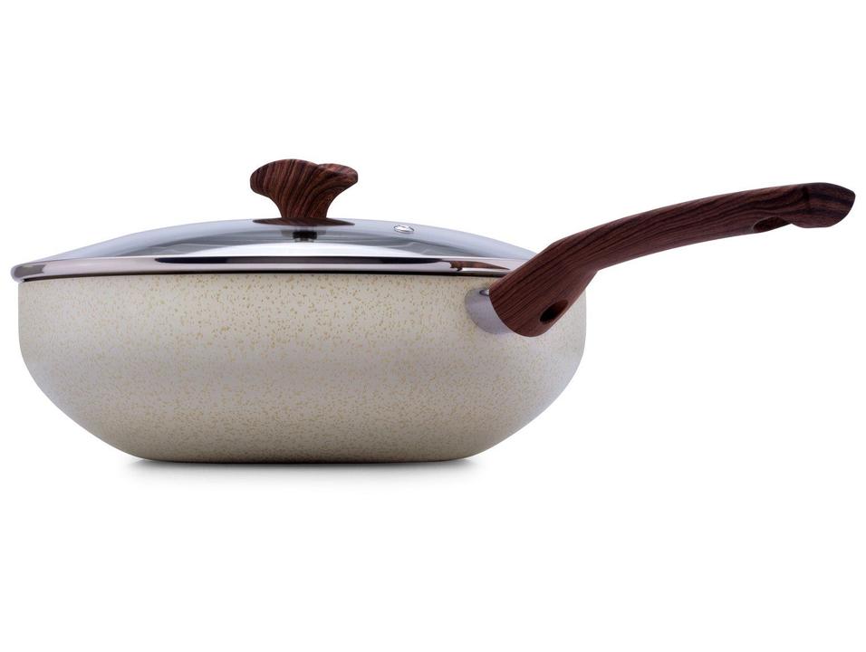 Panela Wok Multiflon com Tampa de Alumínio Antiaderente Petra Bege 28cm - 3