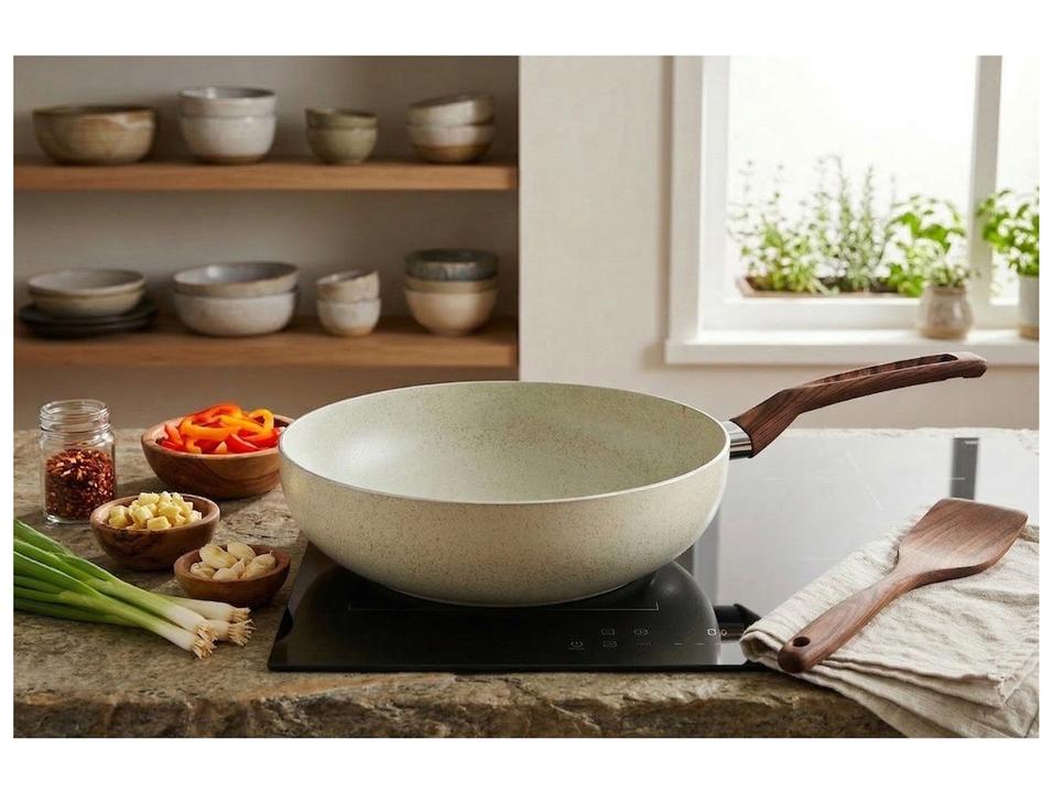 Panela Wok Multiflon de Alumínio Antiaderente Petra Bege 28cm - 2