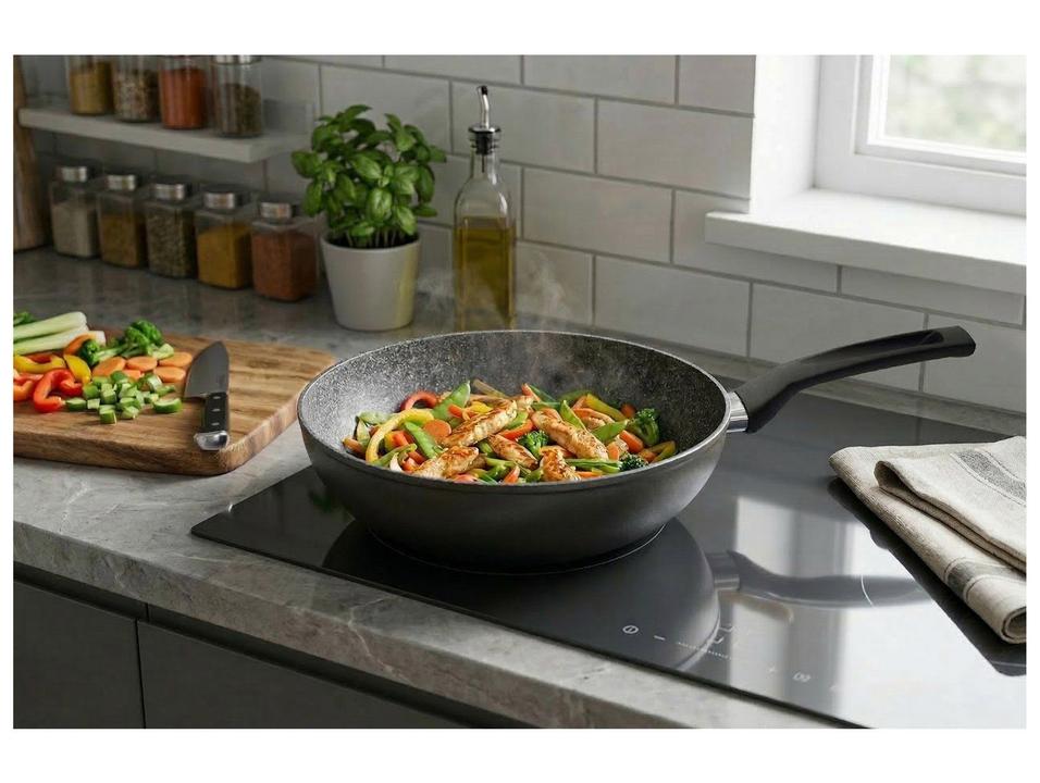 Panela Wok Multiflon de Alumínio Antiaderente Petra+ Grafite 28cm - 1