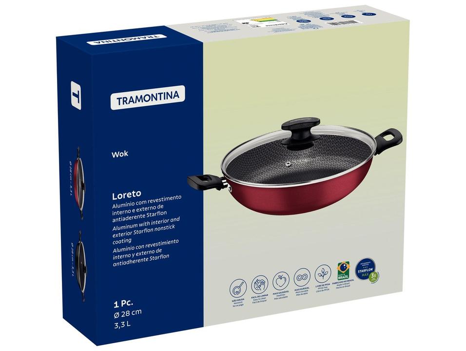 Panela Wok Tramontina Com Tampa Alumínio Antiaderente Starflon Max Loreto Grafite 28cm - 3