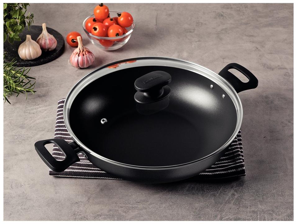 Panela Wok Tramontina Com Tampa Alumínio Antiaderente Starflon Max Loreto Grafite 28cm - 1