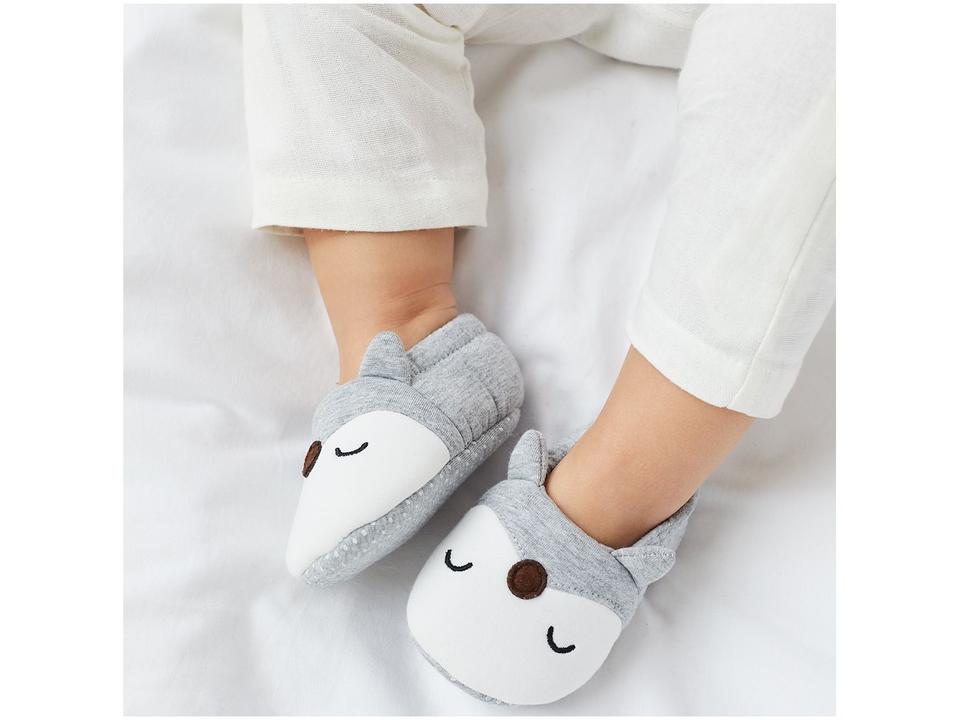 Pantufa Infantil de Algodão Sapatilha Raposa Cinza Antiderrapante - 1