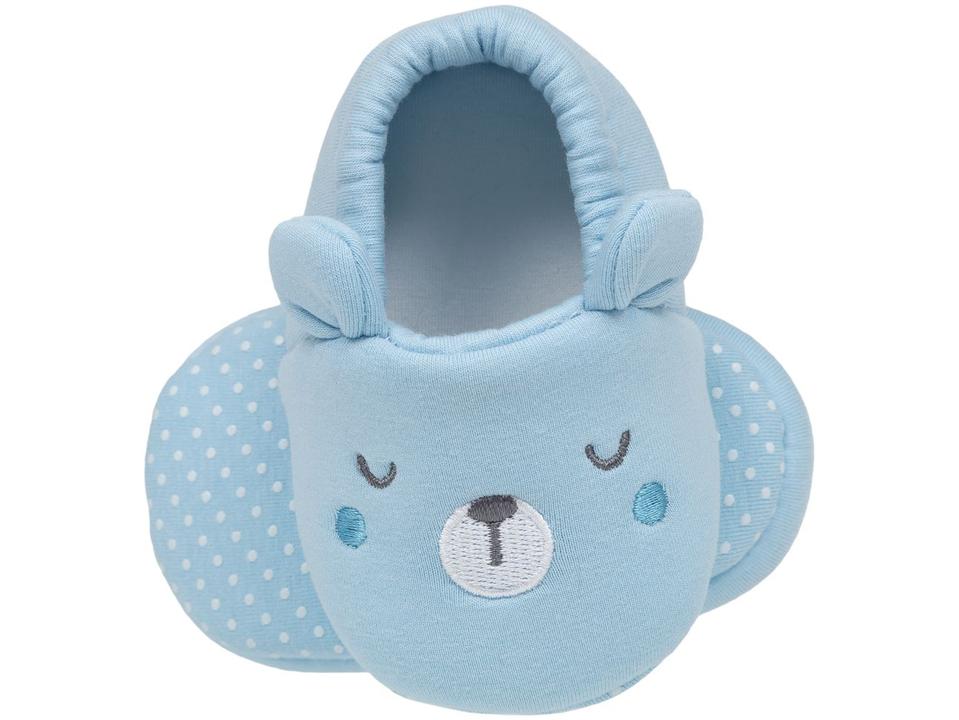 Pantufa Infantil de Algodão Sapatilha Urso Azul Antiderrapante - 4