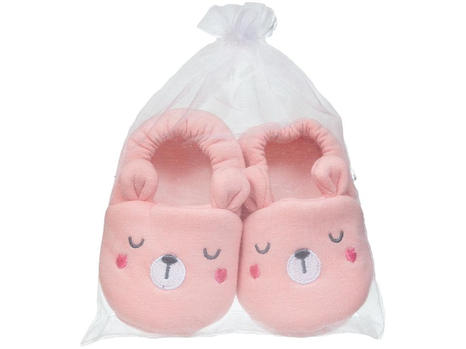 Pantufa Infantil de Algodão Sapatilha Urso Rosa Antiderrapante - 5