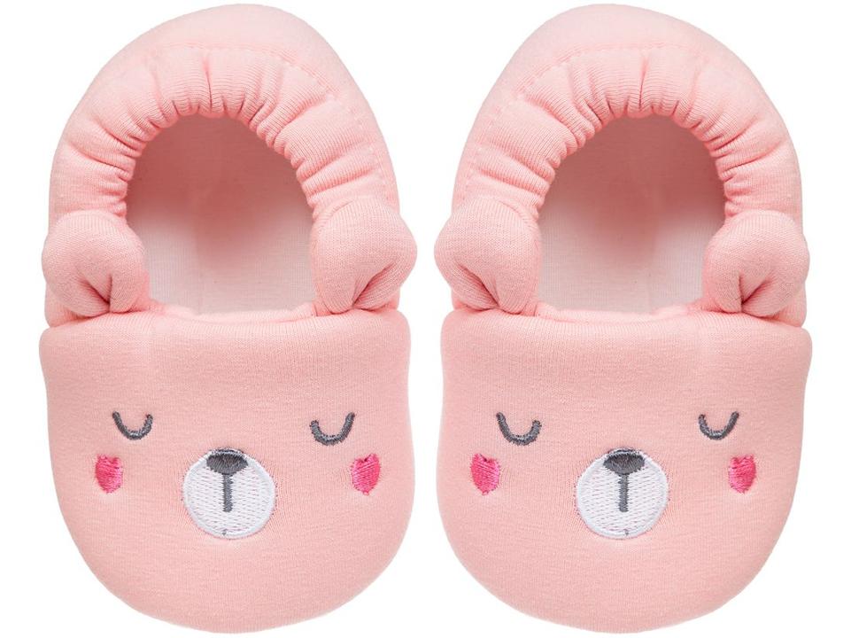 Pantufa Infantil de Algodão Sapatilha Urso Rosa Antiderrapante - 2