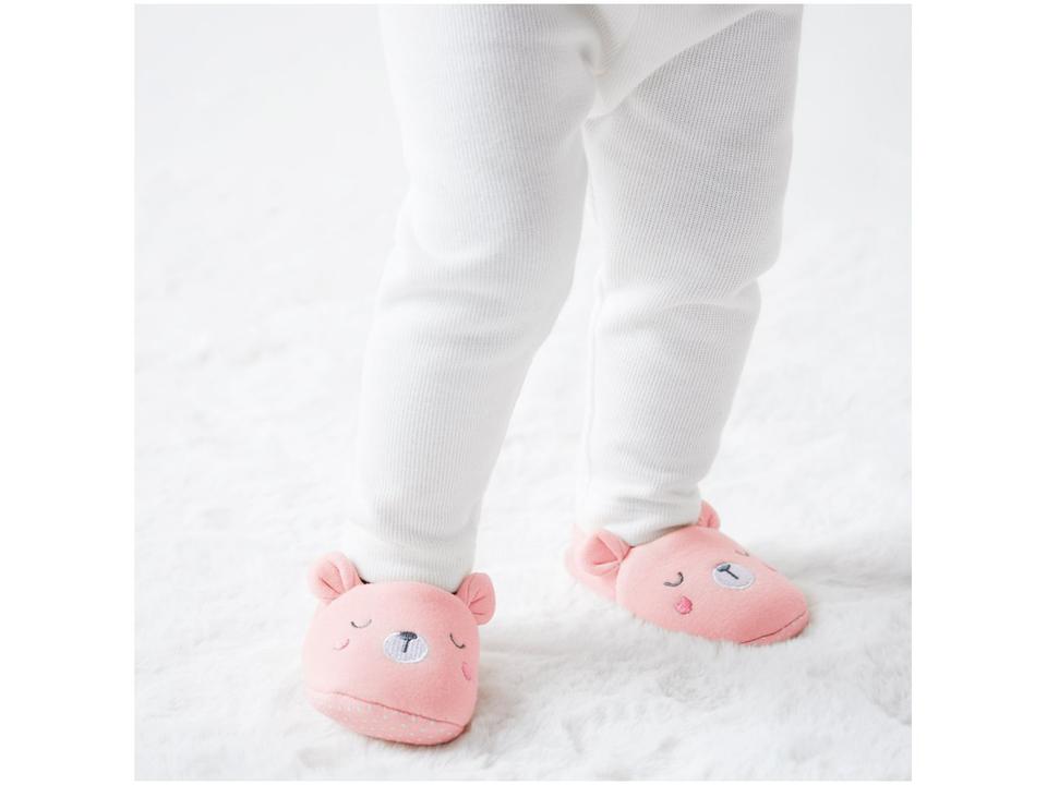 Pantufa Infantil de Algodão Sapatilha Urso Rosa Antiderrapante - 1