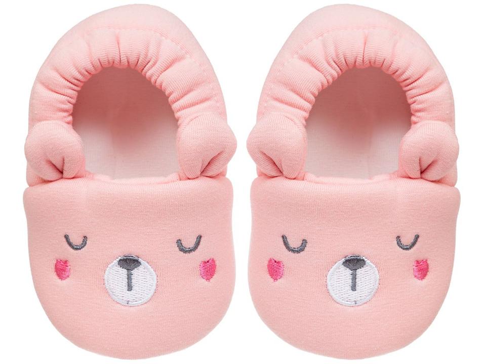 Pantufa Infantil de Algodão Sapatilha Urso Rosa Antiderrapante - 2