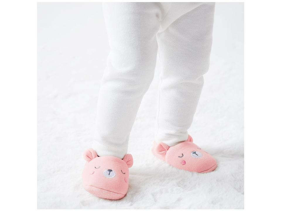 Pantufa Infantil de Algodão Sapatilha Urso Rosa Antiderrapante - 1