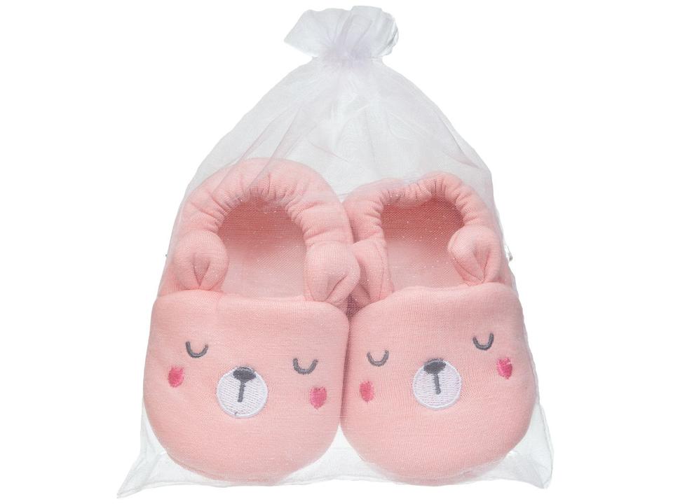 Pantufa Infantil de Algodão Sapatilha Urso Rosa Antiderrapante - 5