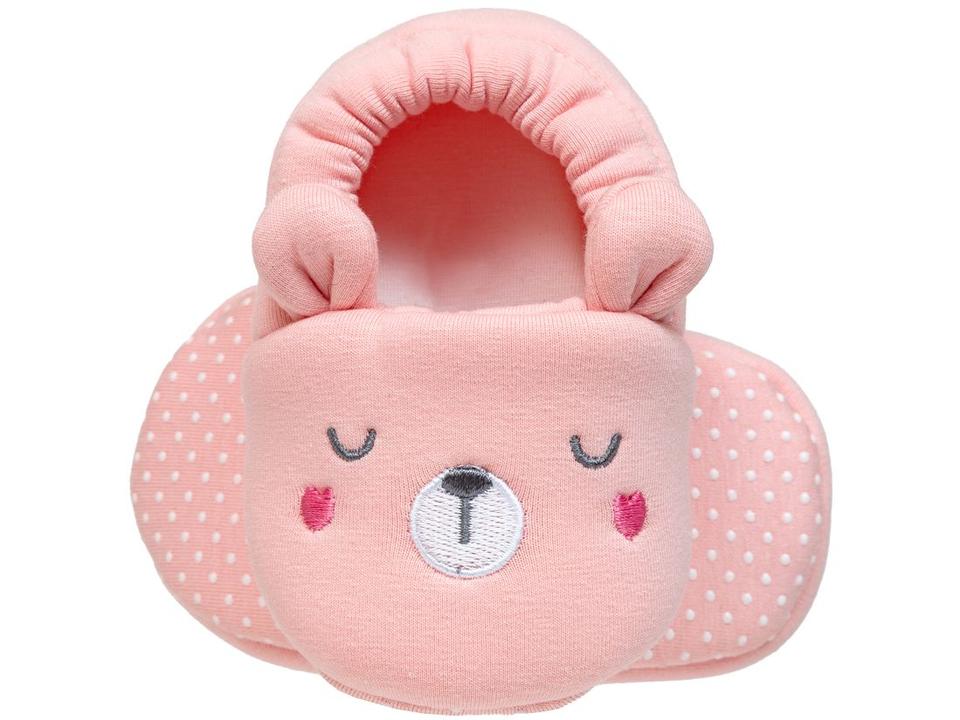 Pantufa Infantil de Algodão Sapatilha Urso Rosa Antiderrapante - 4