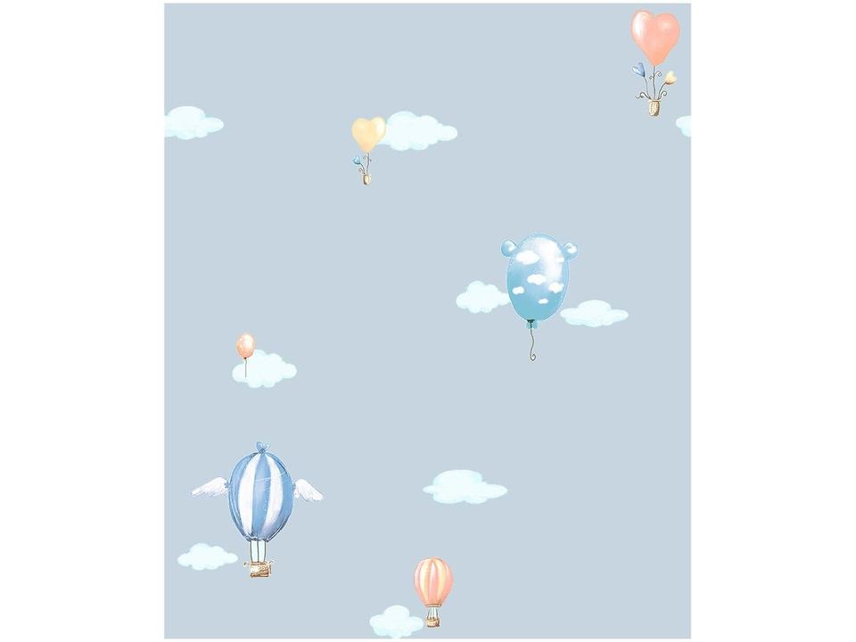 Papel de Parede Infantil Azul Balões Vinílico - Evolux 53x1000cm - 2