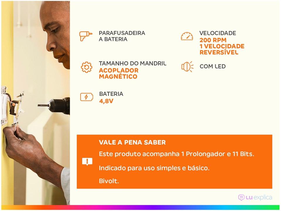 Parafusadeira Mondial a Bateria 4,8V - 1