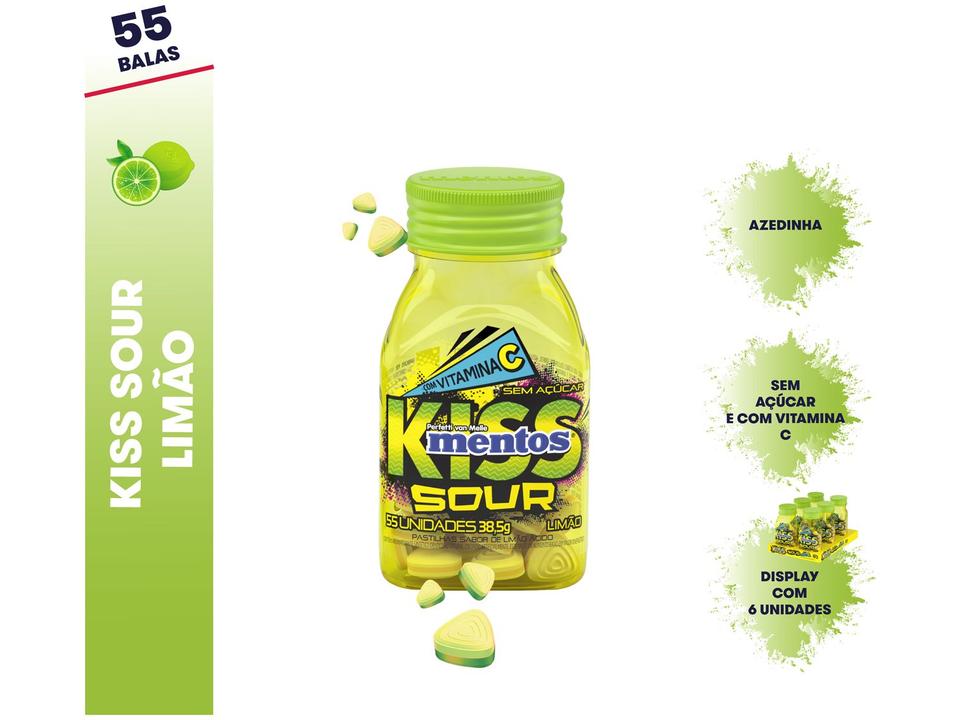 Pastilhas Mentos Kiss Sour Sem Açúcar Sabor de Limão Ácido Display 231g 6 Unidades - 1