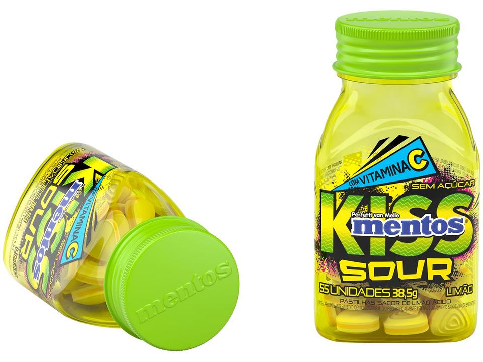 Pastilhas Mentos Kiss Sour Sem Açúcar Sabor de Limão Ácido Display 231g 6 Unidades - 4
