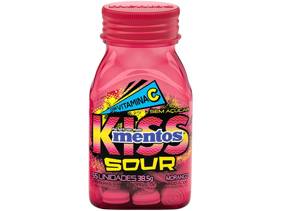 Pastilhas Mentos Kiss Sour Sem Açúcar Sabor de Morango Ácido Display 231g 6 Unidades - 4